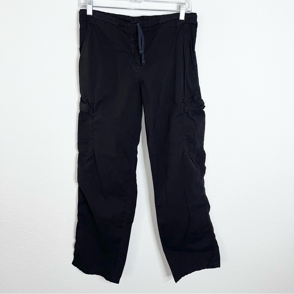 Johnny Was Cargo Pants Women Small Black Wide Leg Drawstring Pockets B16